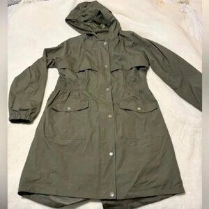 Medium Olive Green Hooded Women's Rain Coat Rain Jacket